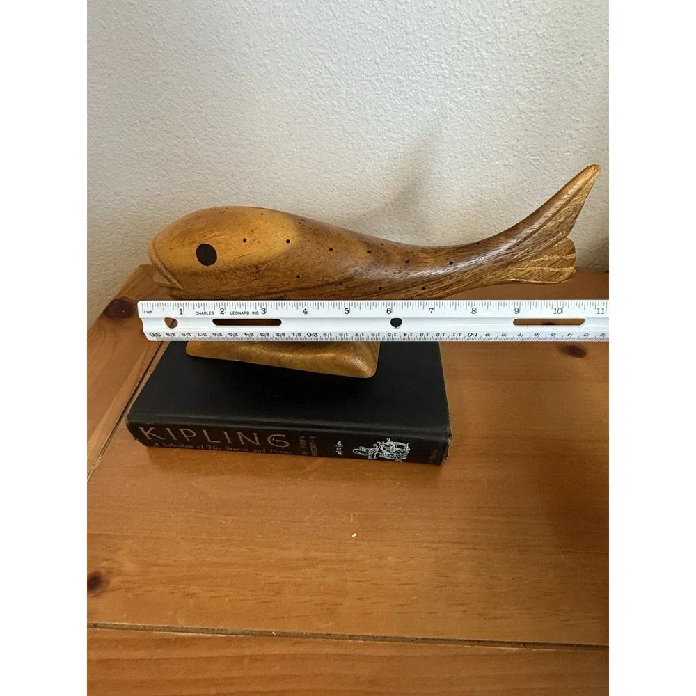 Vintage McM Hand Carved Hard Wood Fish Sculpture Appetizer Toothpick Holder‎